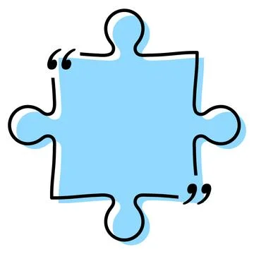 Quote box title isolated. Blue puzzle style speech quotation mark frame. Text Stock Illustration