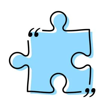 Quote box title isolated. Blue puzzle style speech quotation mark frame. Text Stock Illustration