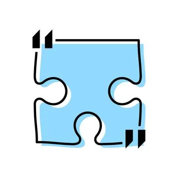 Quote box title isolated. Blue puzzle style speech quotation mark frame. Text Stock Illustration