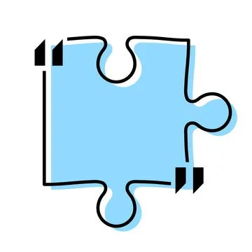 Quote box title isolated. Blue puzzle style speech quotation mark frame. Text Stock Illustration