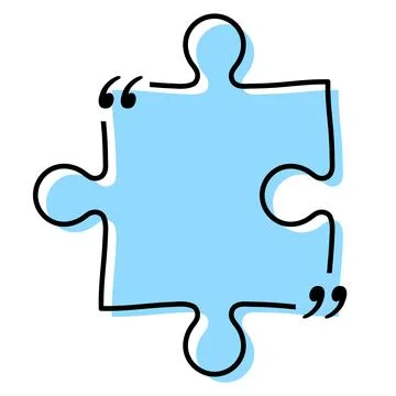 Quote box title isolated. Blue puzzle style speech quotation mark frame. Text イラスト素材