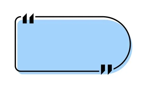 Quote box title isolated. Blue rectangle speech quotation mark frame. Text talk Stock Illustration