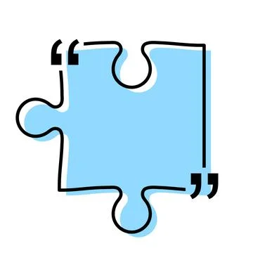 Quote box title isolated. Blue puzzle style speech quotation mark frame. Text Stockillustratie