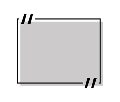 Quote box title isolated. Grey rectangle speech quotation mark frame. Text talk Illustration