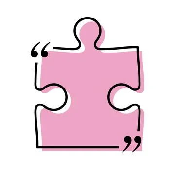 Quote box title isolated. Pink puzzle style speech quotation mark frame. Text Stock Illustration