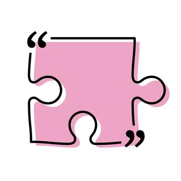 Quote box title isolated. Pink puzzle style speech quotation mark frame. Text Stock Illustration