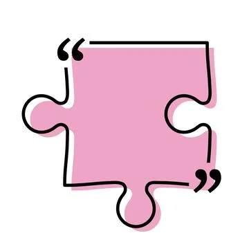 Quote box title isolated. Pink puzzle style speech quotation mark frame. Text Stock Illustration