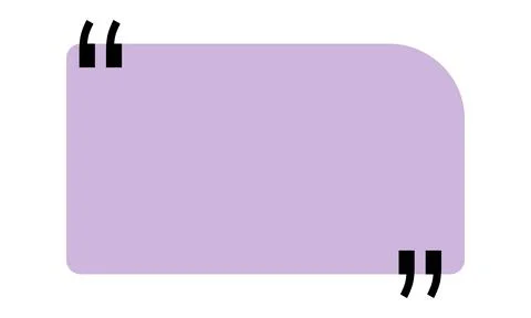 Quote box title isolated. Purple rectangle speech quotation mark frame. Text Stock Illustration