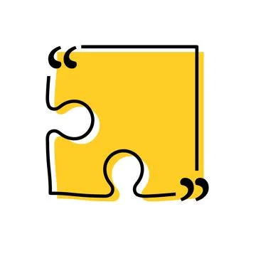 Quote box title isolated. Yellow puzzle style speech quotation mark frame. Text Stock Illustration