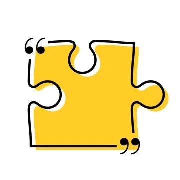 Quote box title isolated. Yellow puzzle style speech quotation mark frame. Text Stock Illustration