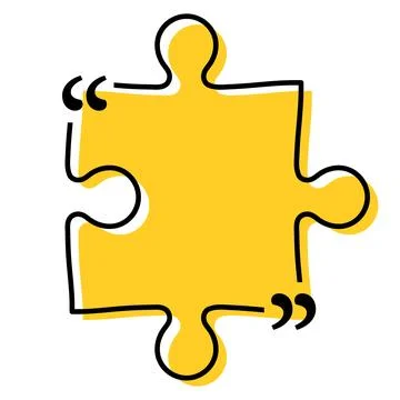 Quote box title isolated. Yellow puzzle style speech quotation mark frame. Text Stock Illustration