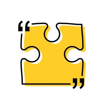 Quote box title isolated. Yellow puzzle style speech quotation mark frame. Text Stock Illustration