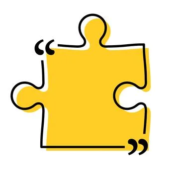 Quote box title isolated. Yellow puzzle style speech quotation mark frame. Text Stock Illustration