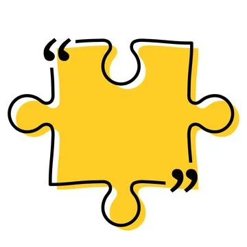 Quote box title isolated. Yellow puzzle style speech quotation mark frame. Text Stock Illustration
