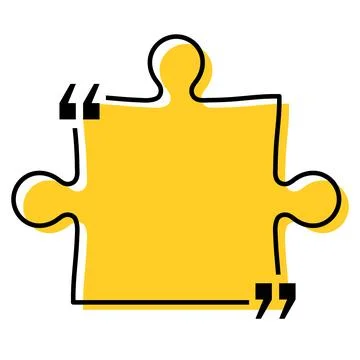 Quote box title isolated. Yellow puzzle style speech quotation mark frame. Text Stock Illustration