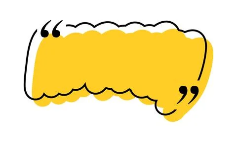 Quote box title isolated. Yellow brush stroke speech quotation mark frame. Text Stock Illustration