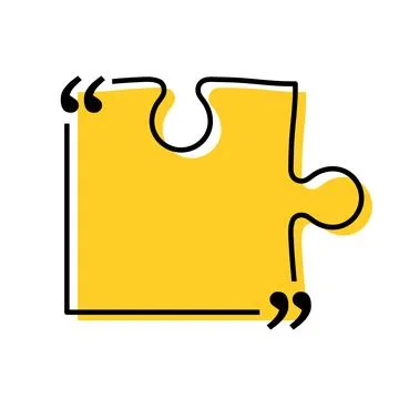 Quote box title isolated. Yellow puzzle style speech quotation mark frame. Text Stock Illustration