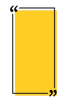 Quote box title isolated. Yellow rectangle speech quotation mark frame. Text Stock Illustration