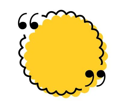 Quote box title isolated. Yellow round speech quotation mark frame. Text talk Stock Illustration