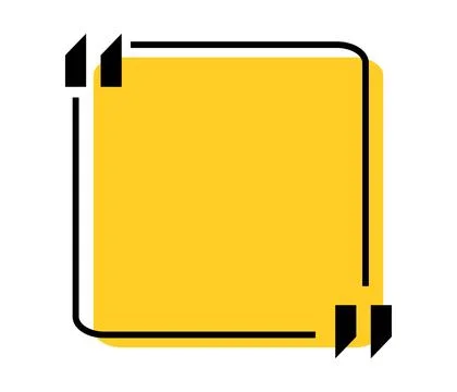 Quote box title isolated. Yellow square speech quotation mark frame. Text talk Stock-Illustration