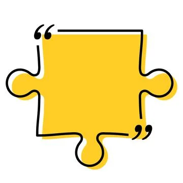 Quote box title isolated. Yellow puzzle style speech quotation mark frame. Text Illustrazione stock