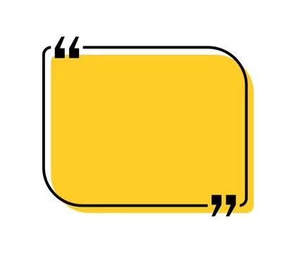 Quote box title isolated. Yellow rectangle speech quotation mark frame. Text Stock Illustration