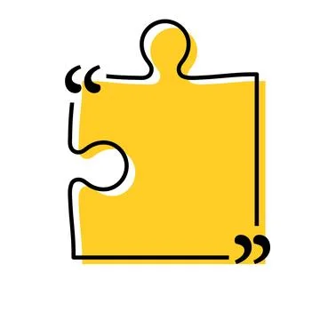 Quote box title isolated. Yellow puzzle style speech quotation mark frame. Text Stock Illustration