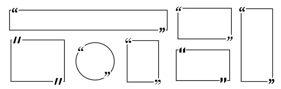 Quote box title pack isolated. Black outline geometric shapes speech quotation Stock Illustration