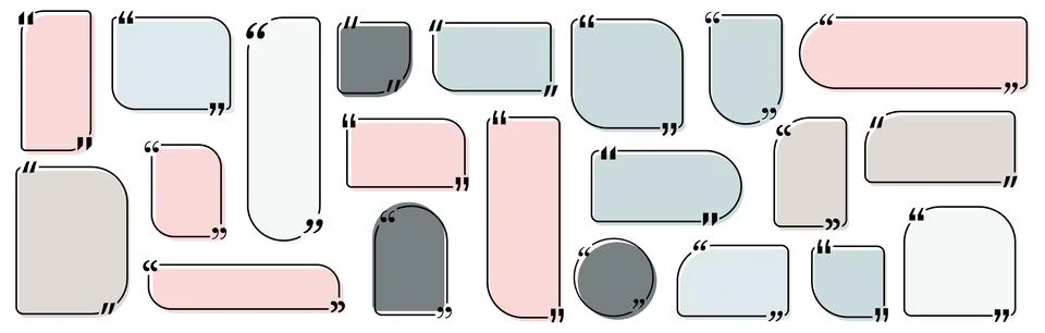 Quote box title pack isolated. Colored geometric shapes speech quotation mark 스톡 일러스트