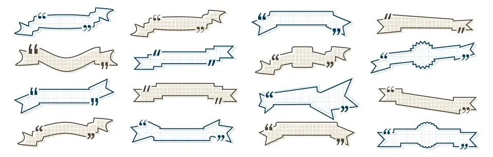 Quote box title pack isolated. Blue and brown notebook ribbon style speech Stock Illustration