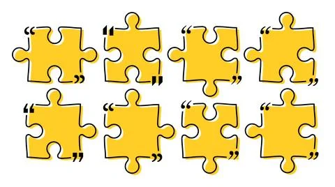 Quote box title pack isolated. Yellow puzzle style speech quotation mark frames. Stock Illustration