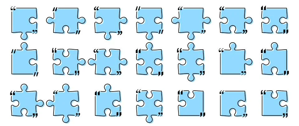 Quote box title pack isolated. Blue puzzle style speech quotation mark frames. Stock Illustration