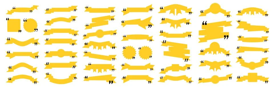 Quote box title pack isolated. Yellow ribbon style speech quotation mark frames. Stock Illustration