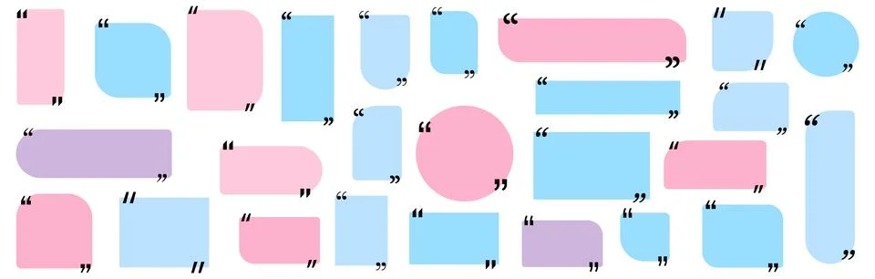 Quote box title pack isolated. Colored geometric shapes speech quotation mark Stock Illustration