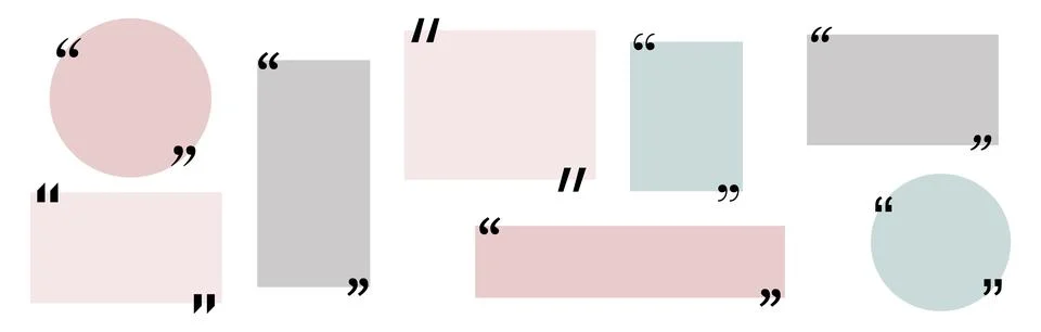 Quote box title pack isolated. Colored geometric shapes speech quotation mark Stock Illustration