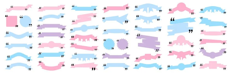 Quote box title pack isolated. Colored ribbon style speech quotation mark frames Stock Illustration