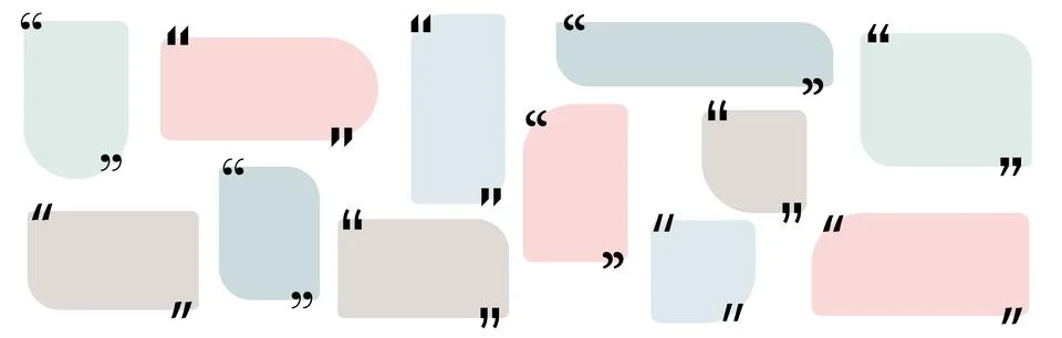 Quote box title pack isolated. Colored geometric shapes speech quotation mark Stock Illustration