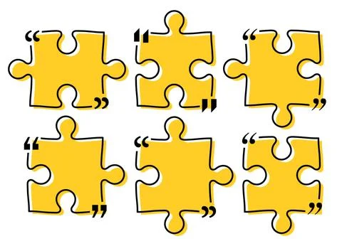 Quote box title pack isolated. Yellow puzzle style speech quotation mark frames. Stock Illustration