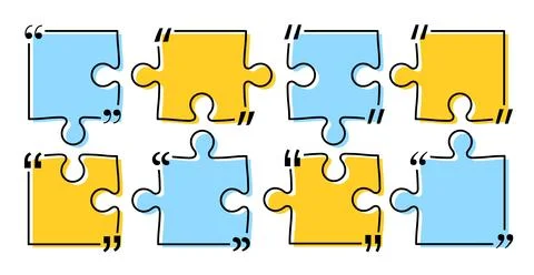 Quote box title pack isolated. Yellow and blue puzzle style speech quotation Stock Illustration