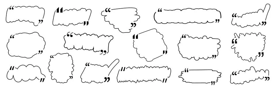 Quote box title pack isolated. Black outline brash stroke speech speech Stock Illustration