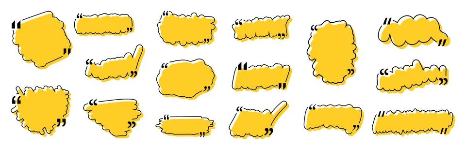 Quote box title pack isolated. Yellow brash stroke speech speech quotation mark Stock Illustration