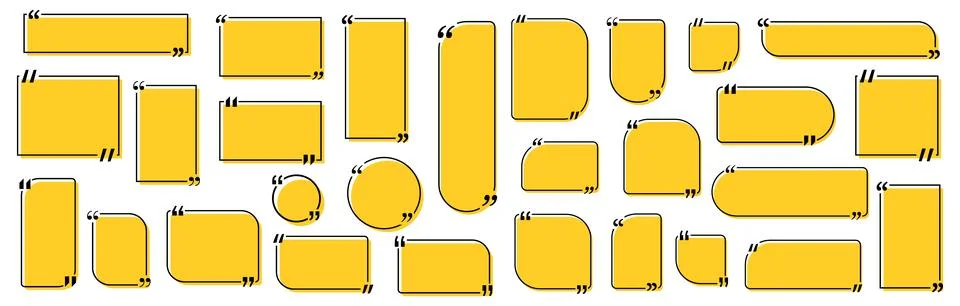 Quote box title pack isolated. Yellow geometric shapes speech quotation mark Stock Illustration