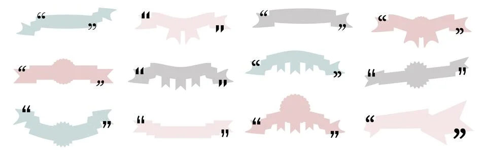 Quote box title pack isolated. Colored ribbon style speech quotation mark frames Stock Illustration