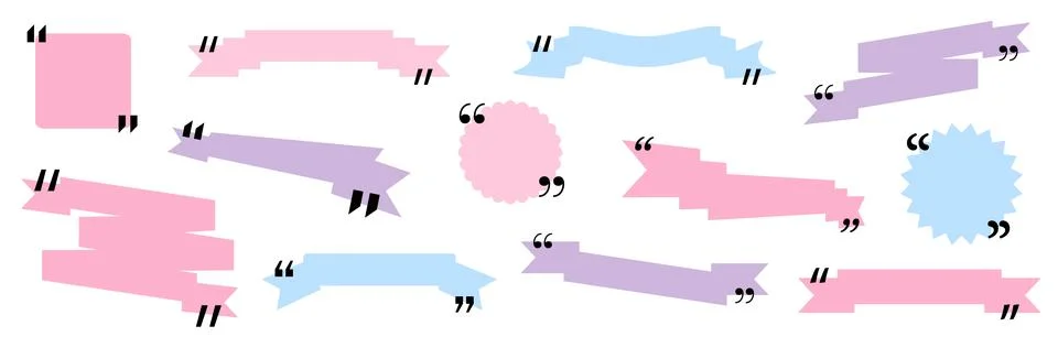 Quote box title pack isolated. Colored ribbon style speech quotation mark frames Stock Illustration