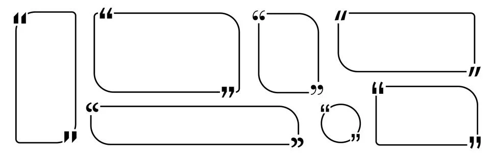 Quote box title pack isolated. Black outline geometric shapes speech quotation Stock Illustration