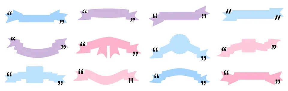Quote box title pack isolated. Colored ribbon style speech quotation mark frames Stock Illustration