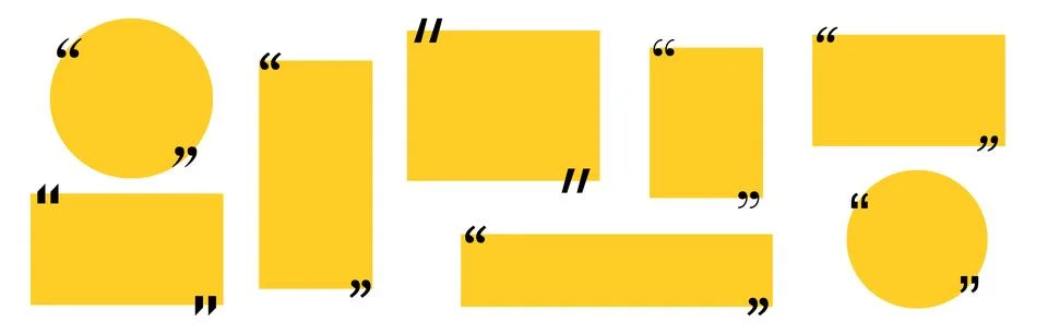 Quote box title pack isolated. Yellow geometric shapes speech quotation mark Stock Illustration