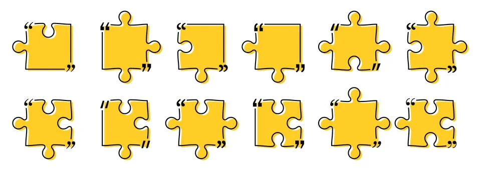 Quote box title pack isolated. Yellow puzzle style speech quotation mark frames. Stockillustratie
