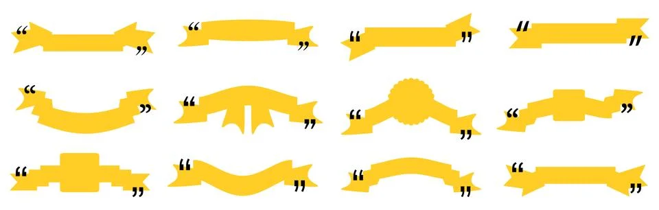 Quote box title pack isolated. Yellow ribbon style speech quotation mark frames. Stock Illustration