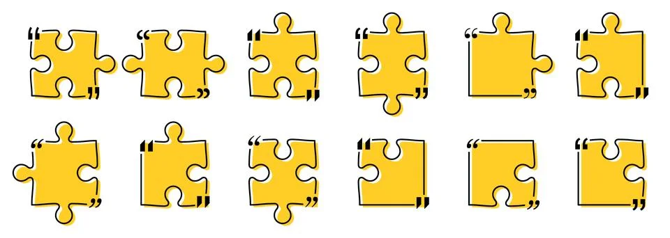 Quote box title pack isolated. Yellow puzzle style speech quotation mark frames. Stockillustratie